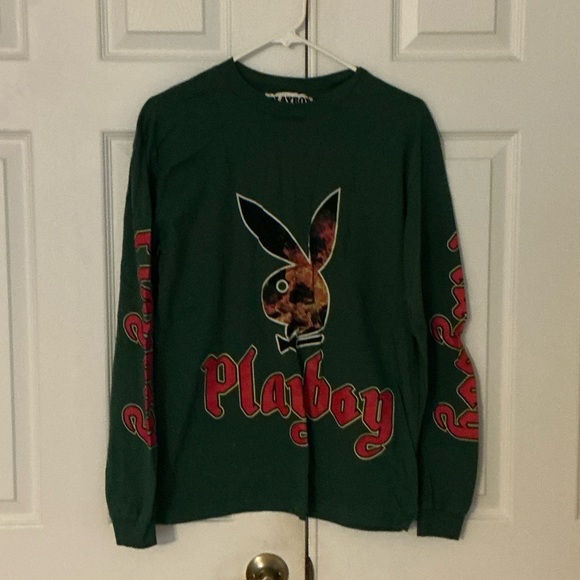 PLAYBOY Dark Green Long Sleeve Tee with Logo - Picture 1 of 6
